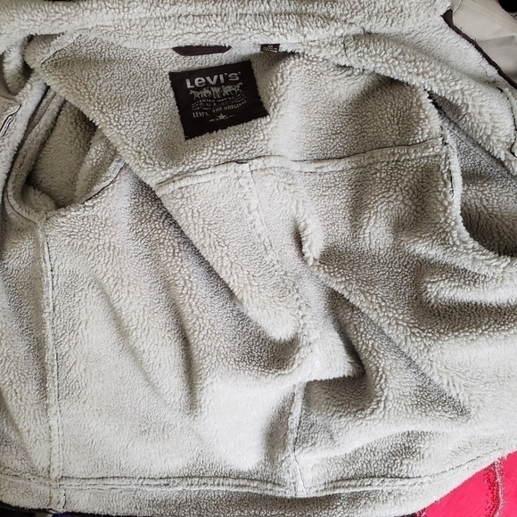 LEVI'S Men's Microsuede Trucker Jacket Vintage Brown Fleece Lining Size Medium - Picture 12 of 16
